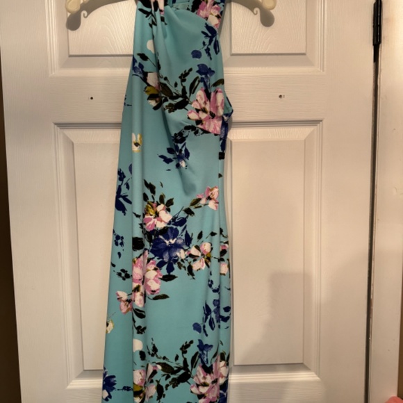 Turquoise Crossover Slit Back Sleeveless Midi Dress - Picture 7 of 7
